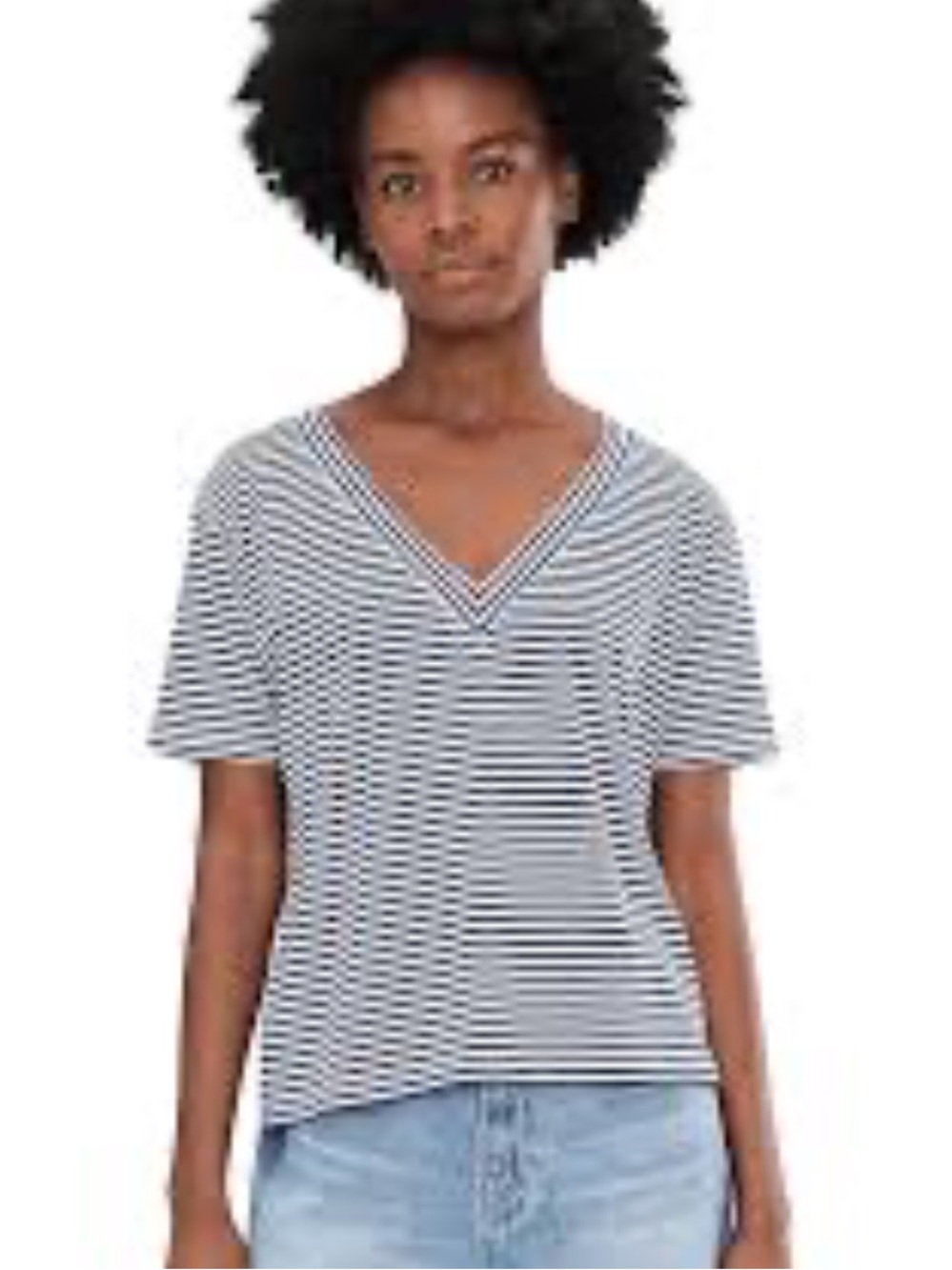 Splendid women's short-sleeve micro-striped V-neck t-shirt blue white cotton